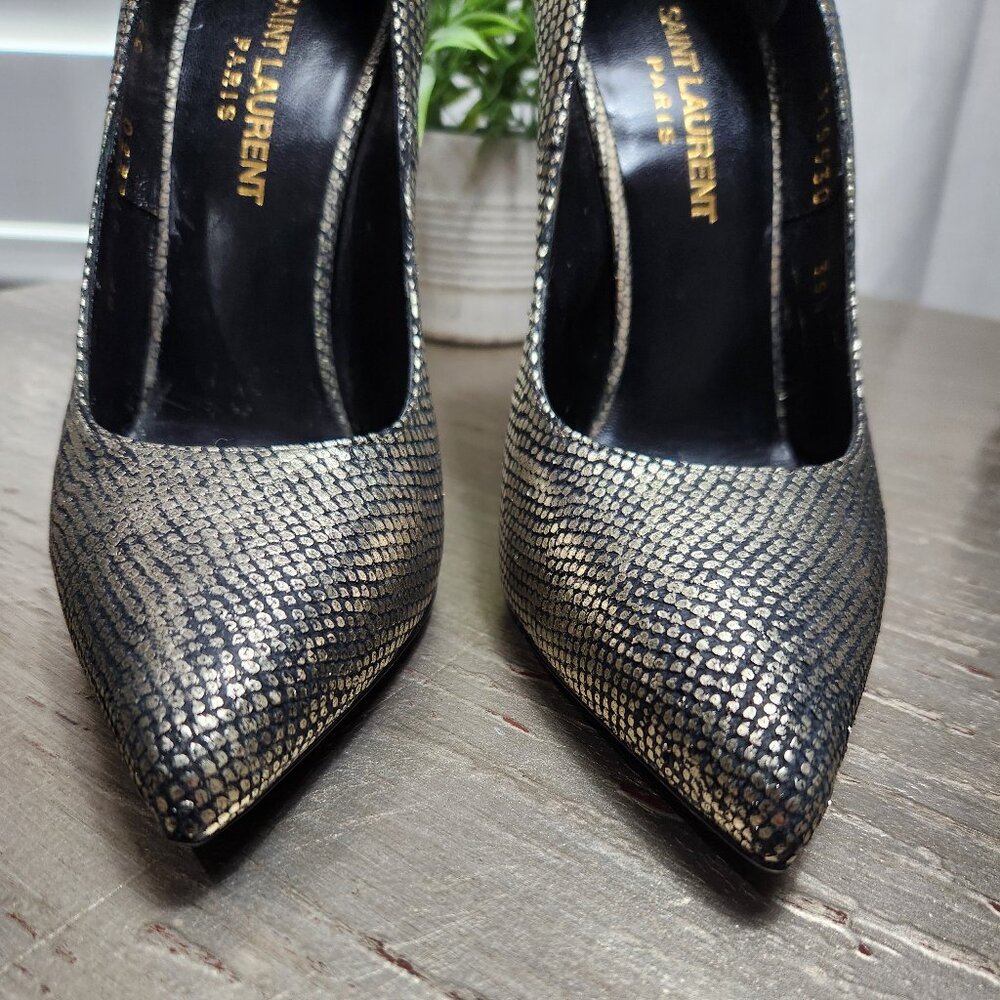 Saint Laurent Gold Metallic Calfskin Paris 105 Escarpin Stiletto Pumps 35.5 5.5 - Picture 3 of 7